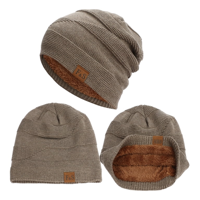 Unisex Beige Beanie Skull Cap with Drawstring Warm Winter Hats for Outdoor Unisex Camel, Beige Beanie Skull Cap with Drawstring Warm  main image 3