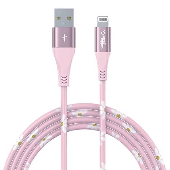 Gabba Goods 10FT Lightning Sync & Charge Cable - Pink Sunflower MFi Certified USB Charging Cable High Speed Data Sync Transfer Cord Compatible with iPhone 13/12/11 Pro Max/XS MAX/XR/XS/X/8/7/Plus/6S