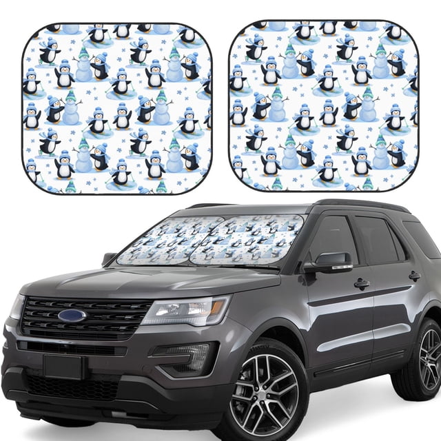 Vsdgher Playful Penguins and Snowmen Print Car Windshield Sun Shade, Reflective Sunshade Window Sunshade Sun Visor Protector Fit for Cars,Trucks,SUVs-Large