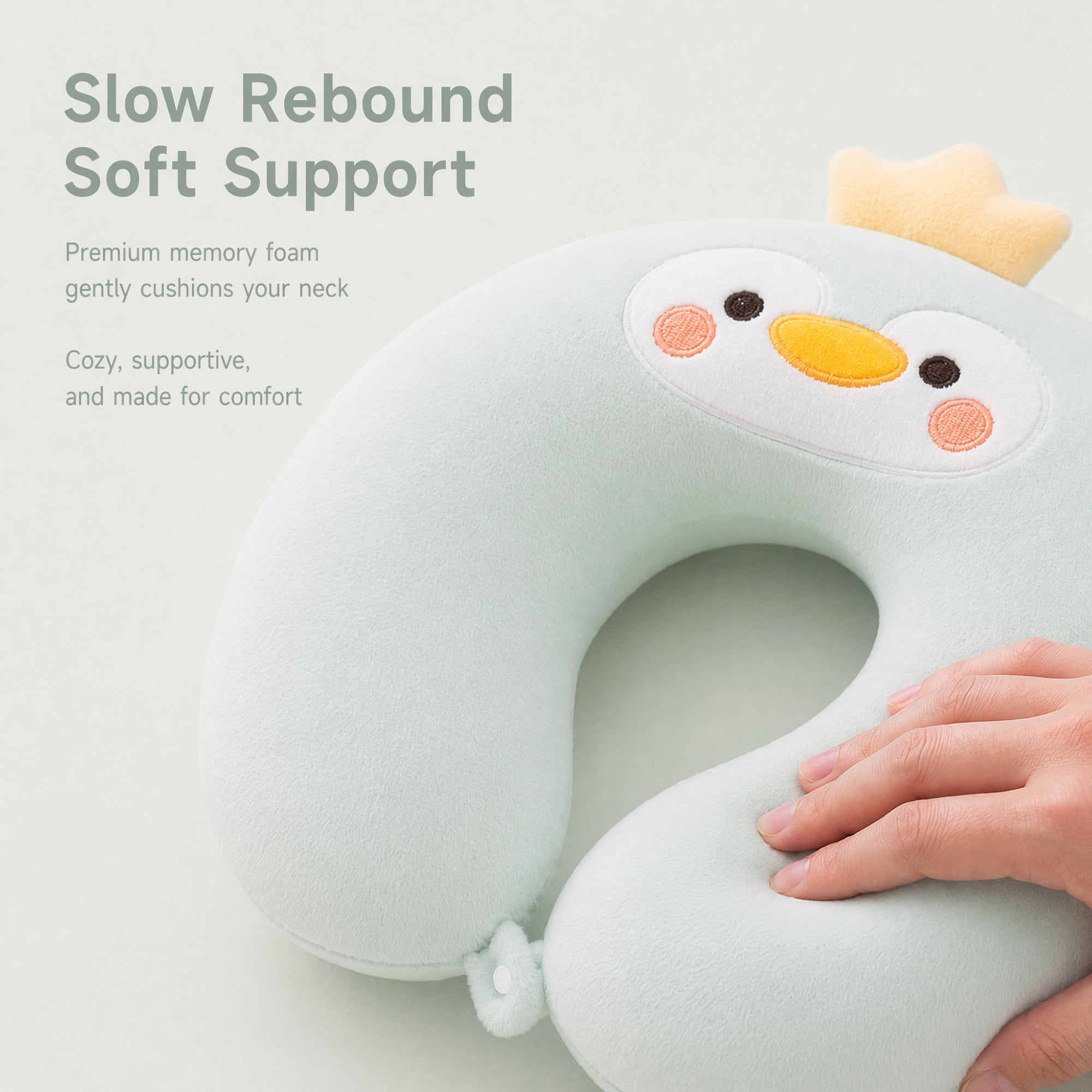 Unique Bargains Memory Foam Neck Pillow U Shape Snap Closure Head Rest Mint Green 12"x12"