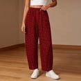 thumbnail image 6 of VEKDONE Plaid Barrel Pants for Women Summer Casual Loose Fit Wide Leg Pants Elastic Waist Gingham Straight Trousers Fashion Ankle Pants with Pockets Wine XL, 6 of 6