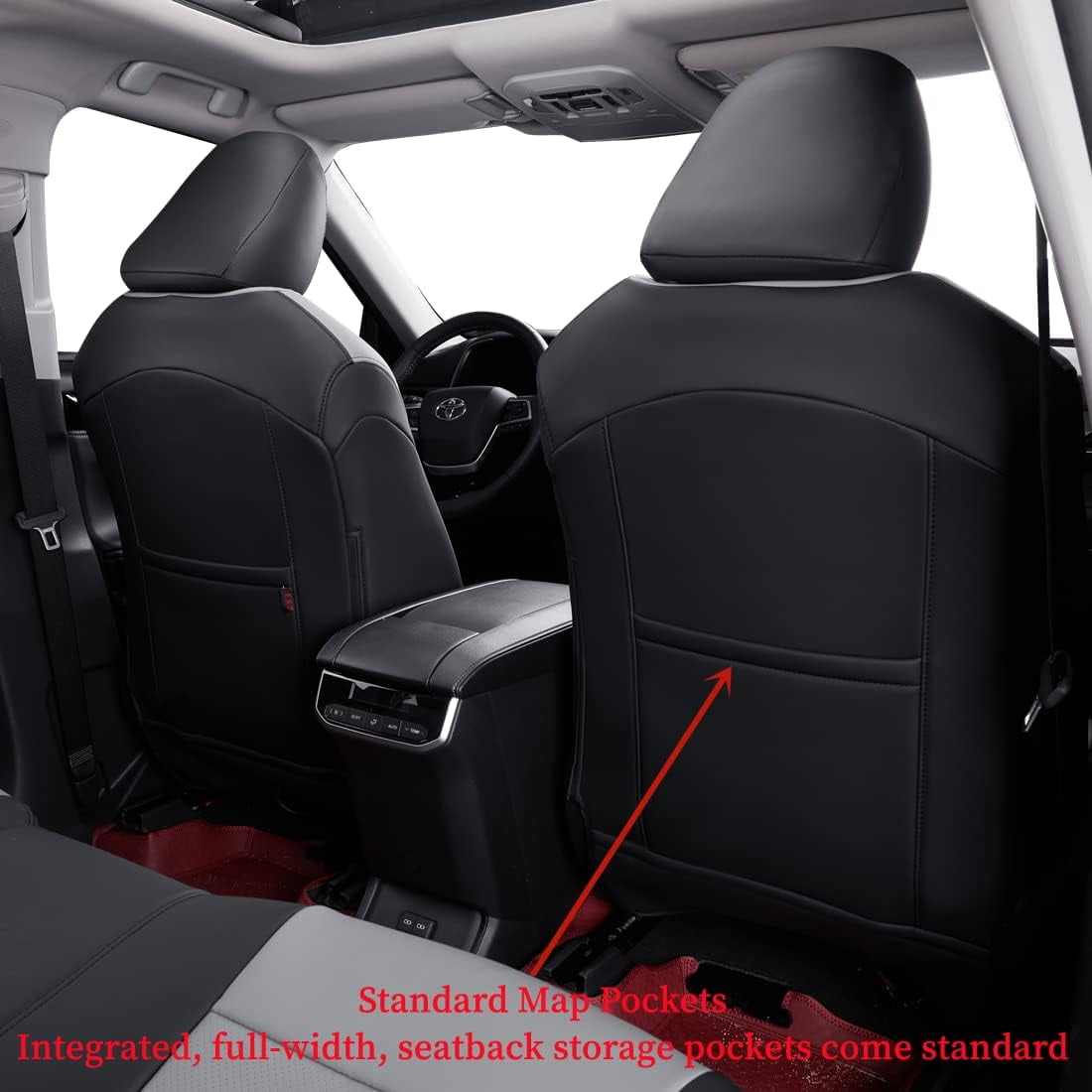 Coverdream Custom Fit Highlander Car Seat Covers for Toyota Highlander SUV 2020-2026 Three Row,2nd-Row 40/60 Split,Breathable Leather Auto Seat Covers(Full Set,Black/Gray)