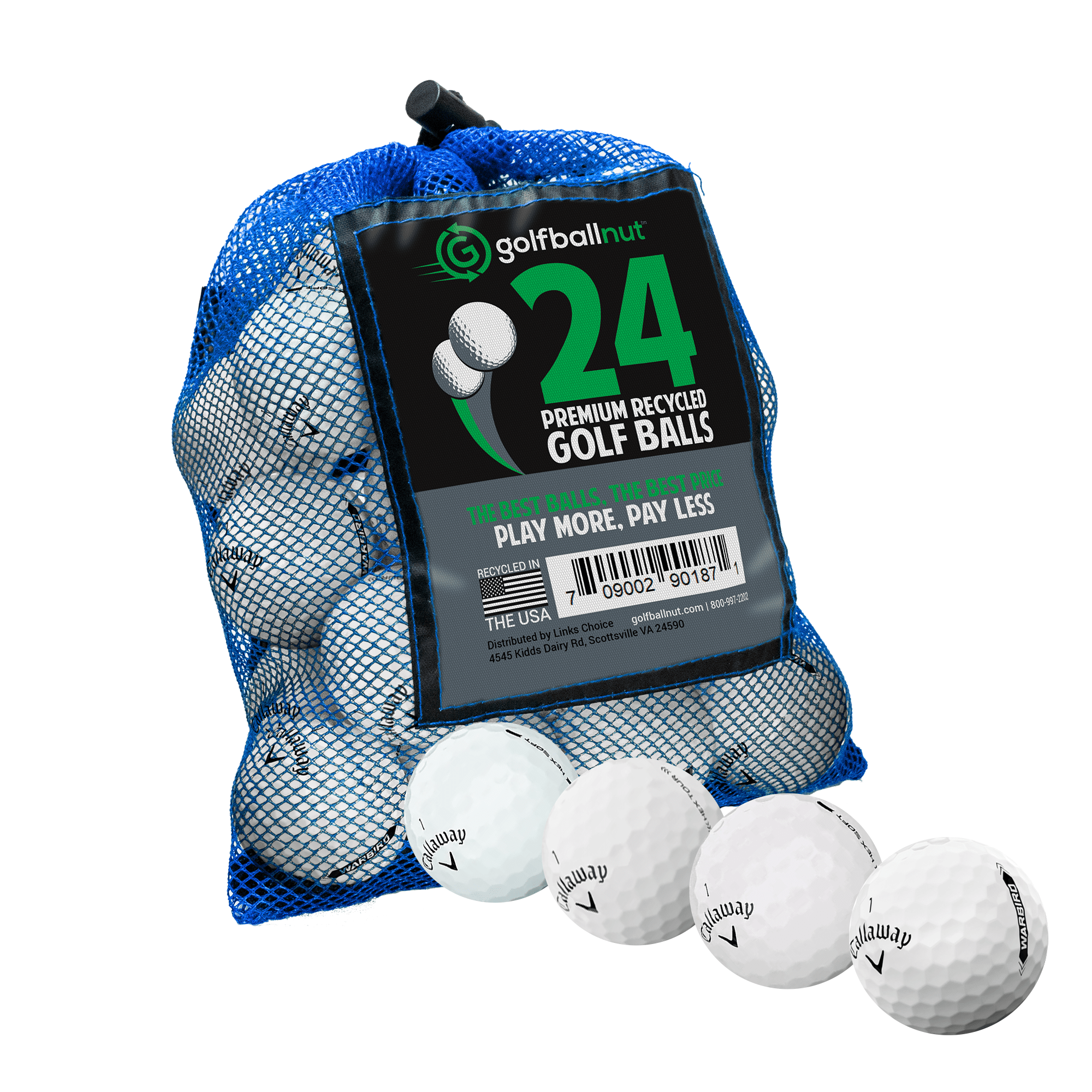Golf Ball Nut – Recycled Golf Balls for Callaway Mix - 4A Near Mint Quality – 24-Pack, White