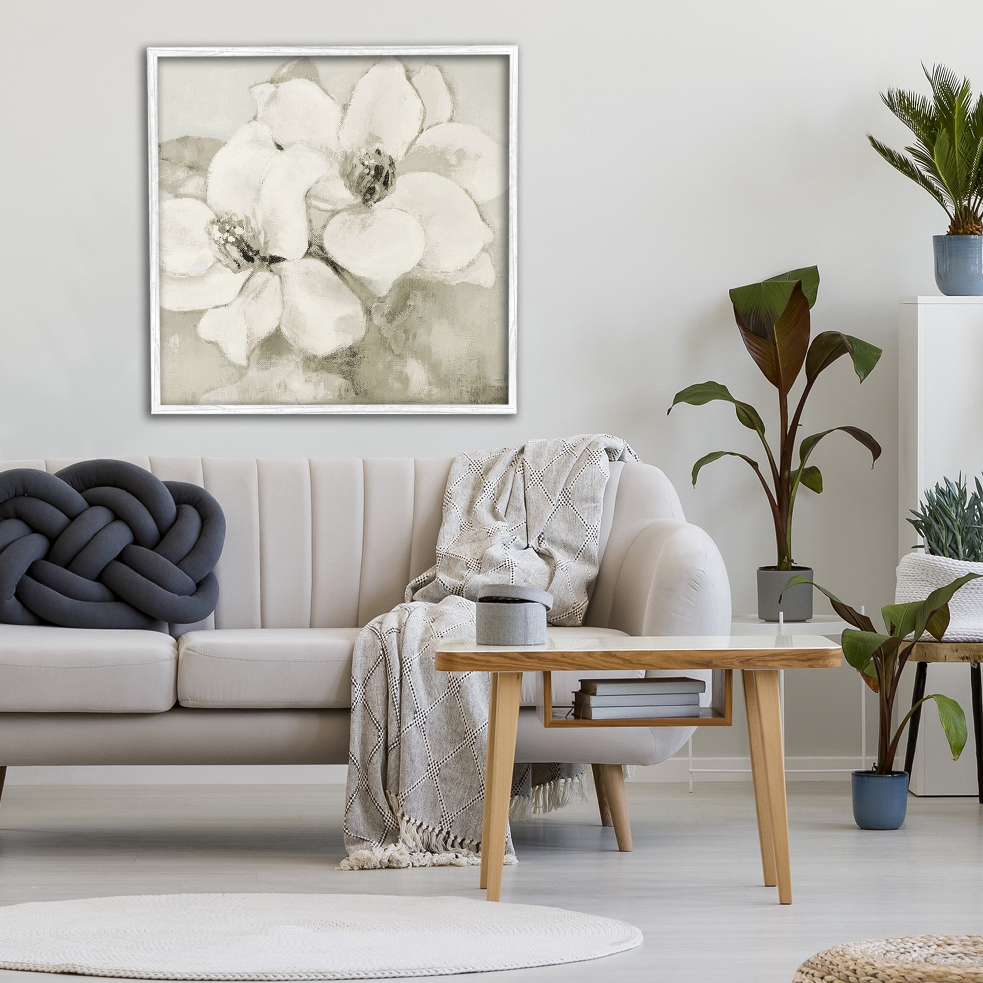 Stupell Industries Subtle Beige Magnolias White Framed Giclee Art, design by Lanie Loreth