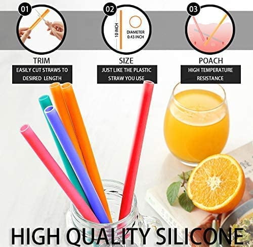 12 Pcs Eco Friendly Silicone Straws with 2 cleaning Brushes,Reusable  Silicone Drinking Straws,for 20oz Tumblers,Yeti, Ozark, (Pure Multicolor,  7.87 inches) 