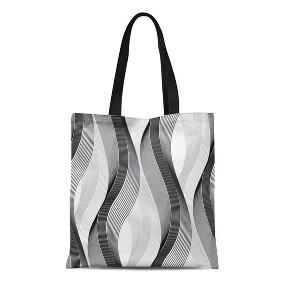 NUDECOR Canvas Tote Bag Linear Curve Noir Abstrait Cellulaire Créatif Réutilisable Épaule Épicerie Sacs à Main