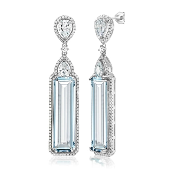 Gem Stone King 12.00 Cttw Simulated Aquamarine Art Deco Dangle Earrings for Women | 925 Sterling Silver | 2 inch | Fine Jewelry Gifts for Her Mom Women Wife