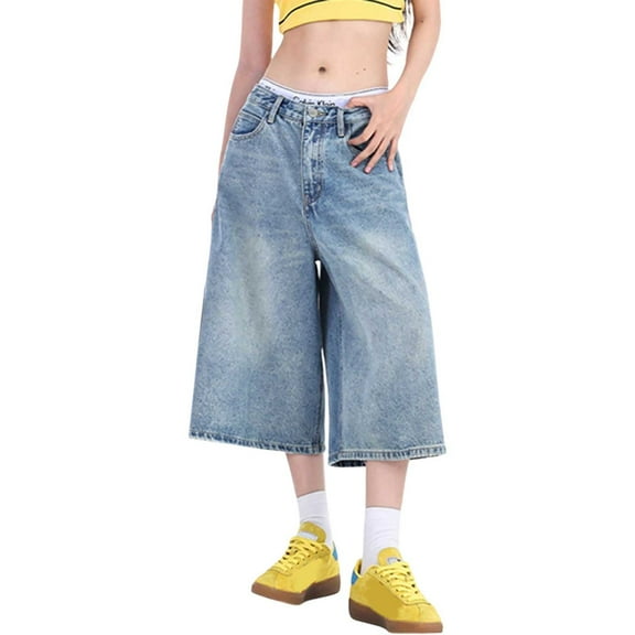 Wangmeiwg Women's Casual Cropped Wide Leg Pants Comfortable Loose Fit Denim Capri Trousers For Everyday Wear Spring Summer Fall Pant for Women Casual