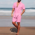 thumbnail image 2 of Cathalem Men's 2 Piece Short Set Tropical Hawaiian Button Down Shirt and Shorts Set,Pink XL, 2 of 5