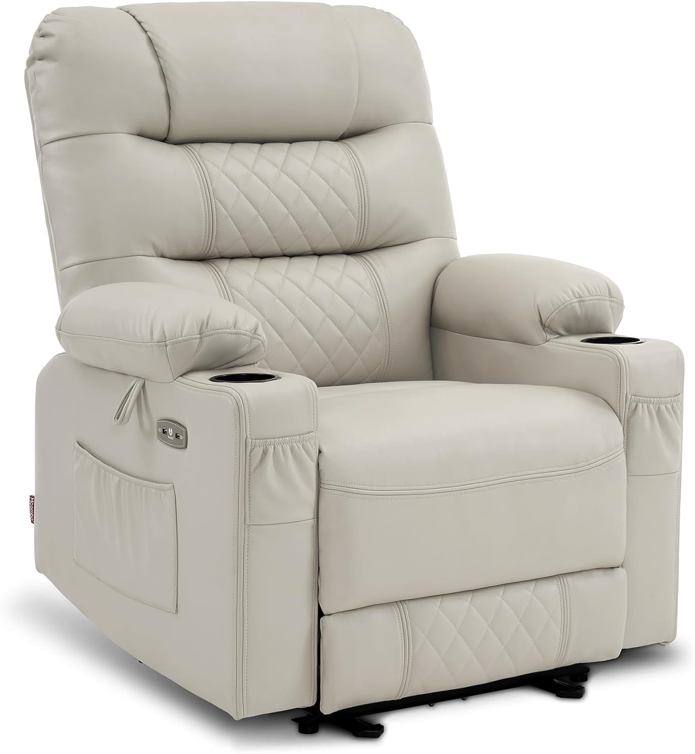 MCombo Power Recliner Faux Leather Living Room Electric Reclining Chair, No Lift, 621 (Light Grey)