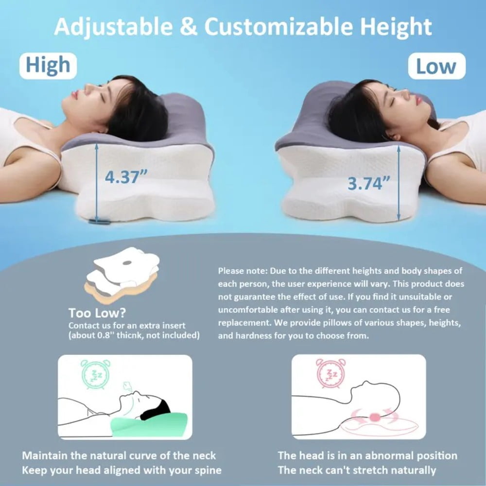 Orthopedic Cervical Memory Foam Pillow Butterfly Shape Bed Pillow Support Sleeping Pillow, Neck Pillows for Side Sleepers, Back/Stomach Sleepers for Neck and Shoulder Pain