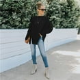 thumbnail image 2 of Crew Neck Mixed Knit Pattern Zipper Slit Long Sleeve Sweater, 2 of 3