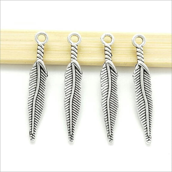 U8MO 40/100/200X Feather Antique Silver Charms Pendants for Jewelry Making 28*4.5mm-40pcs