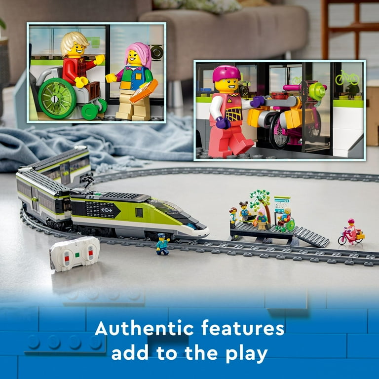 LEGO City Express Passenger Train Set 60337 Remote Controlled Toy Gifts for Kids Boys Girls with Working Headlights 2 Coaches and 24 Track