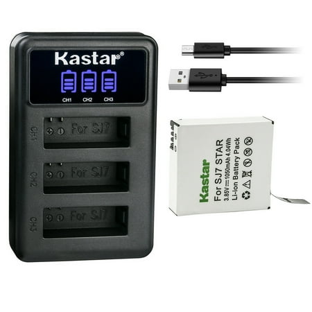 Kastar 1 Pack Battery and LCD Triple USB Charger Compatible with SJCAM SJ7 Star SJCAM SJ7B Battery and Charger SJCAM SJ7 Star Sport Camera SJCAM SJ7 Star 4K Ultra HD Action Camera