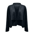 thumbnail image 3 of XFLWAM Suede Jacket Cardigan for Womens Waterfall Lapel Collar Cropped Cardigan Coat Solid Color Long Sleeve Fall Winter Faux Leather Jackets Navy Blue XXL, 3 of 4