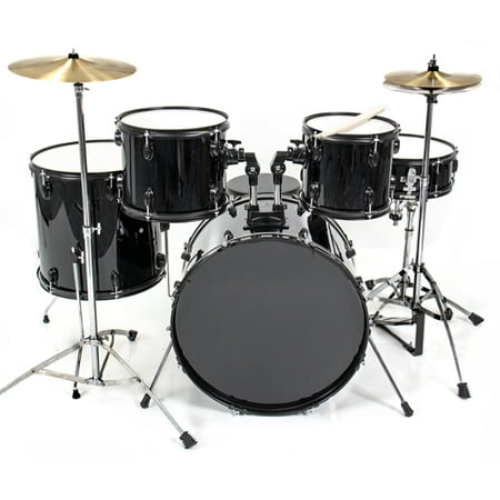 Best Choice Products Drum Set 5 PC Complete Adult Set Cymbals Full Size Black New Drum (Best Entry Level Drum Set)