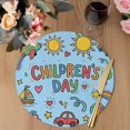 thumbnail image 3 of Blue Children's Day Round 13 Inch Placemats Set of 2, Car Tree Stars Modern Abstract Art Cartoon HeatResistant Non Slip Place Mats for Dining Table, Wipeable Kitchen Table Mats for Housewarming, 3 of 9