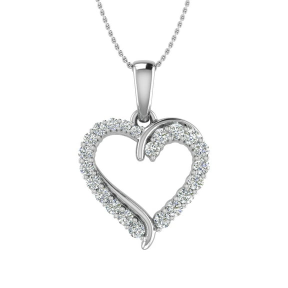 1/3 Carat Diamond Heart Pendant Necklace in 14k White Gold (Silver Chain Included) (SI1-SI2 Clarity)