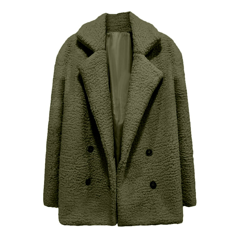 BELLZELY Women Coats Winter Clearance Womens Ladies Warm Faux Furry Coat  Jacket Winter Solid Turn Down Collar Outerwear 