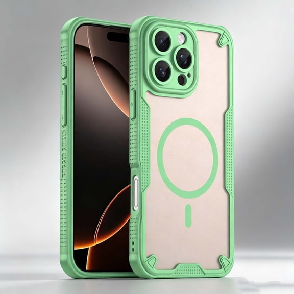 For iPhone 12 Phone Case,PC TPU Hybrid Shockproof Heavy Duty Protection,Compatible with Mag-Safe,Anti-Scratch Matte Translucent Back,Rugged Non-Slip Durable Phone Case,Green