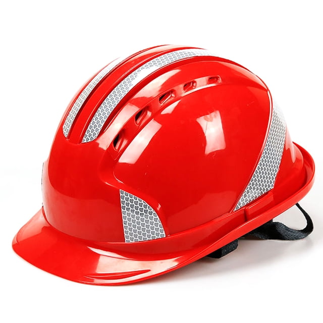 Casque de Sécurité ABS Respirant Antichoc avec Évents Tampon Multi-point Bande Réfléchissante pour Entrepôt Usine Rouge