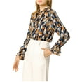 thumbnail image 4 of DARING DIVA Women's Tie V Neck Floral Shirt Trumpet Blouse L Blue Orange, 4 of 6