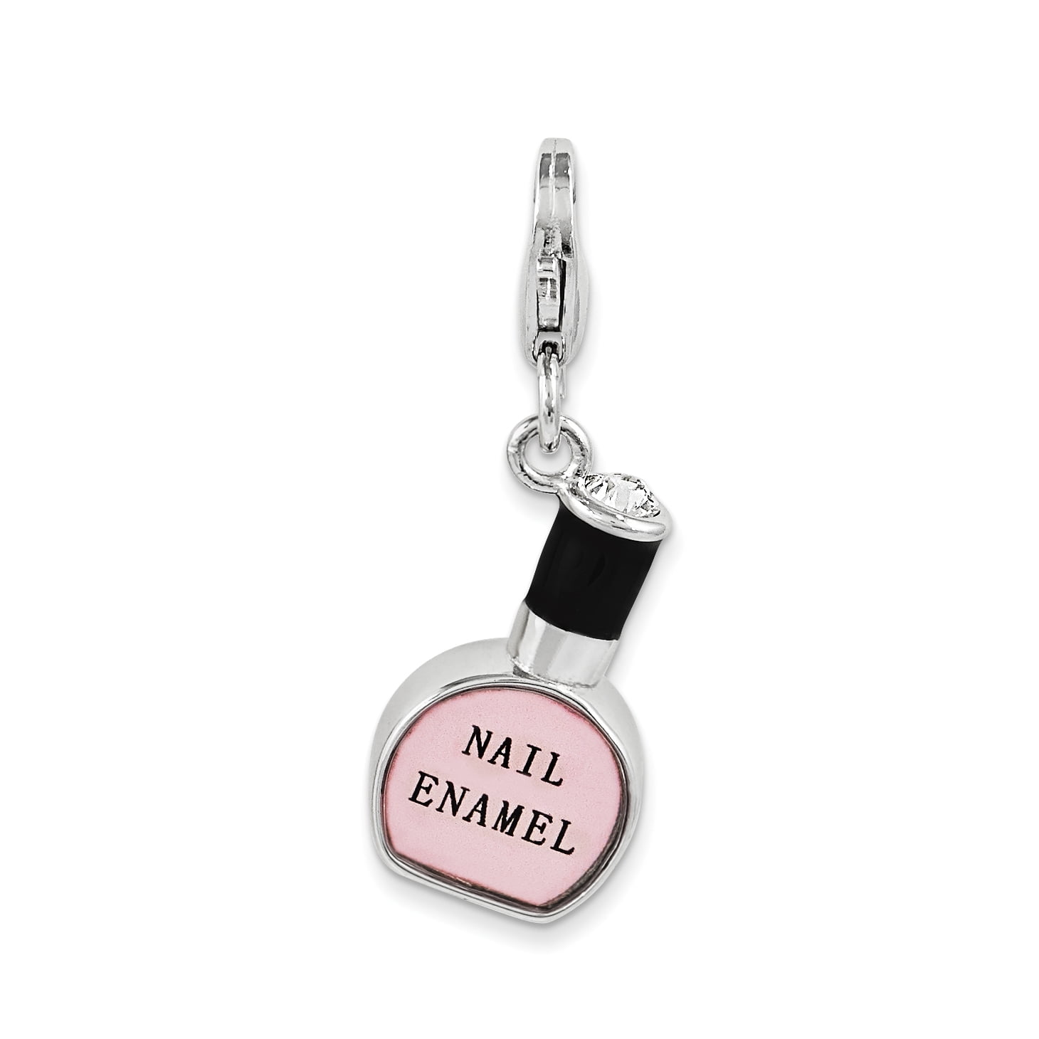 Sterling Silver Amore La Vita Polished 3-D Enameled Nail Bottle Charm Pendant with Fancy Lobster Clasp