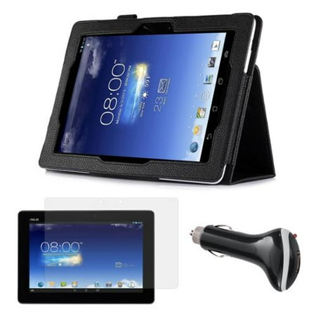Black Folio Case with Screen Protector and Car Charger for ASUS MeMO Pad FHD 10