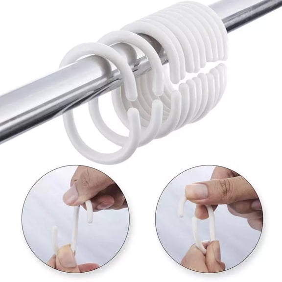 Clerance! PawCasa 12 x Shower Curtain Rings Hook Bathroom Plastic Strong Rail Pole Guide