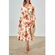 thumbnail image 4 of Vestido PRETTYGARDEN Floral Cuello en V Manga Larga Naranja XL, 4 of 9