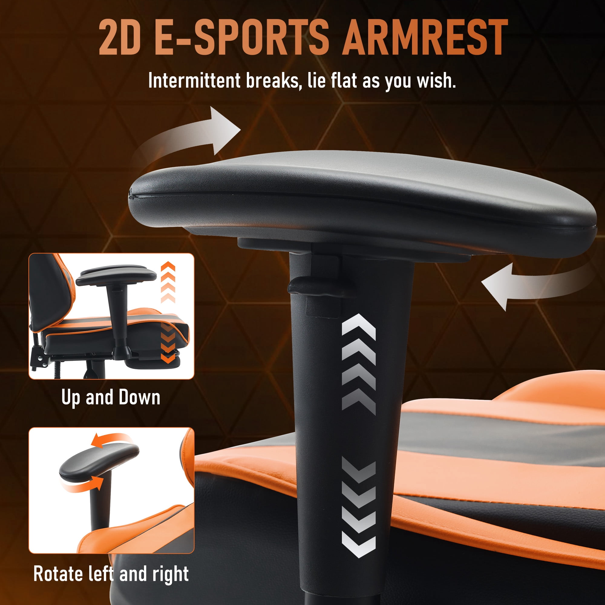 JONPONY Big and Tall 500LBS Gaming Chair with Footrest and Lumbar Support, High Back Ergonomic Recliner,Height Adjustable Leather Computer Desk Chair for Home Office, Orange