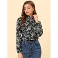 thumbnail image 2 of Allegra K Camisa de manga larga con cuello simulado con volantes y botones florales para mujer Negros XS, 2 of 5