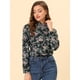 thumbnail image 2 of Allegra K Camisa de manga larga con cuello simulado con volantes y botones florales para mujer Negros XS, 2 of 5