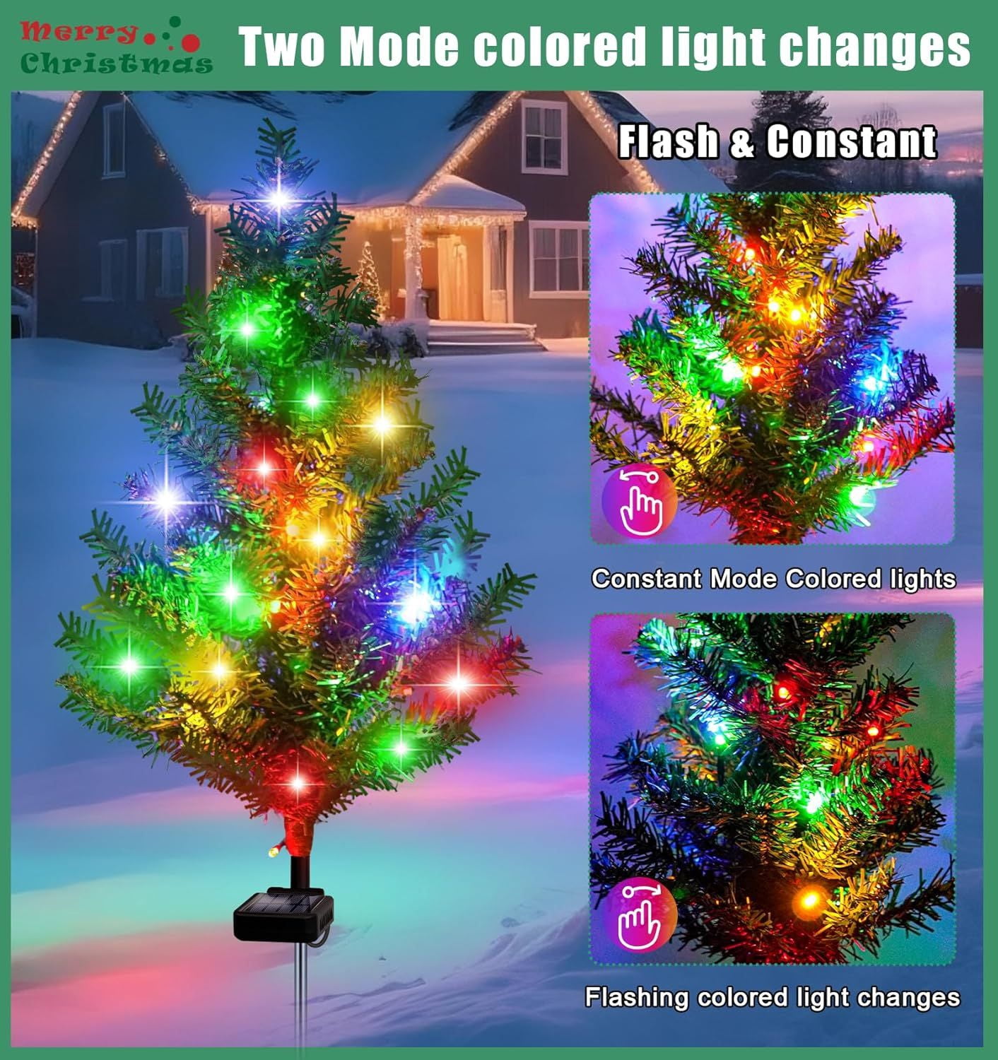 Solar Christmas Tree Outdoor Decor, Waterproof Solar Xmas Decorations Garden Stake Lights, Multi-Color LED Christmas Décor for Outside Landscape Pathway Porch Yard Holiday (4 Pcs Pink)