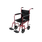 Drive Medical Flyweight Lightweight Foldable Transport Wheelchair with Seat Belt, Red, 300 lb Limit