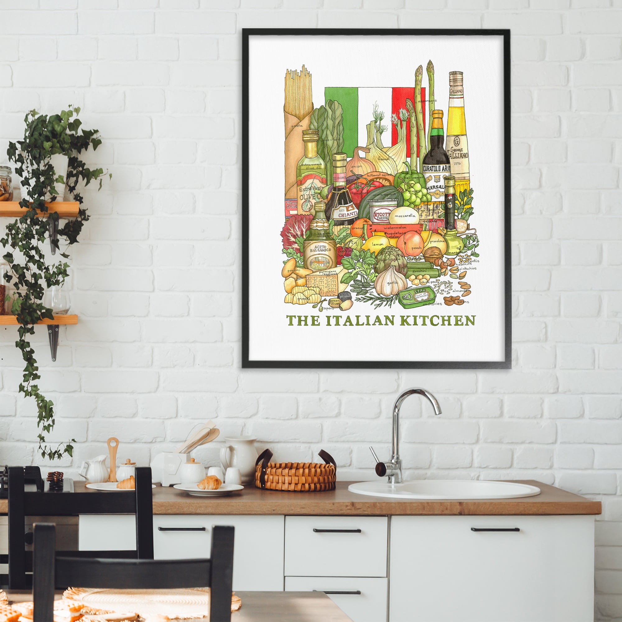 Stupell Industries Italian Kitchen and Food Black Framed Giclee Art, design by Nancy Overton