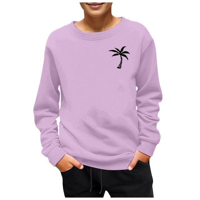 Ketyyh-chn99 Chandail Molletonné à Col Rond pour Bébé Fille Garçon, Tendance Mode, Chandail à Capuchon Imprimé à Col Rond pour Garçons, Haut pour 2-43 Ans, Violet