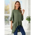 thumbnail image 3 of DARING DIVA Women's High Low 3/4 Bell Sleeve Ruffle Hem Blouse XL Army Green, 3 of 8