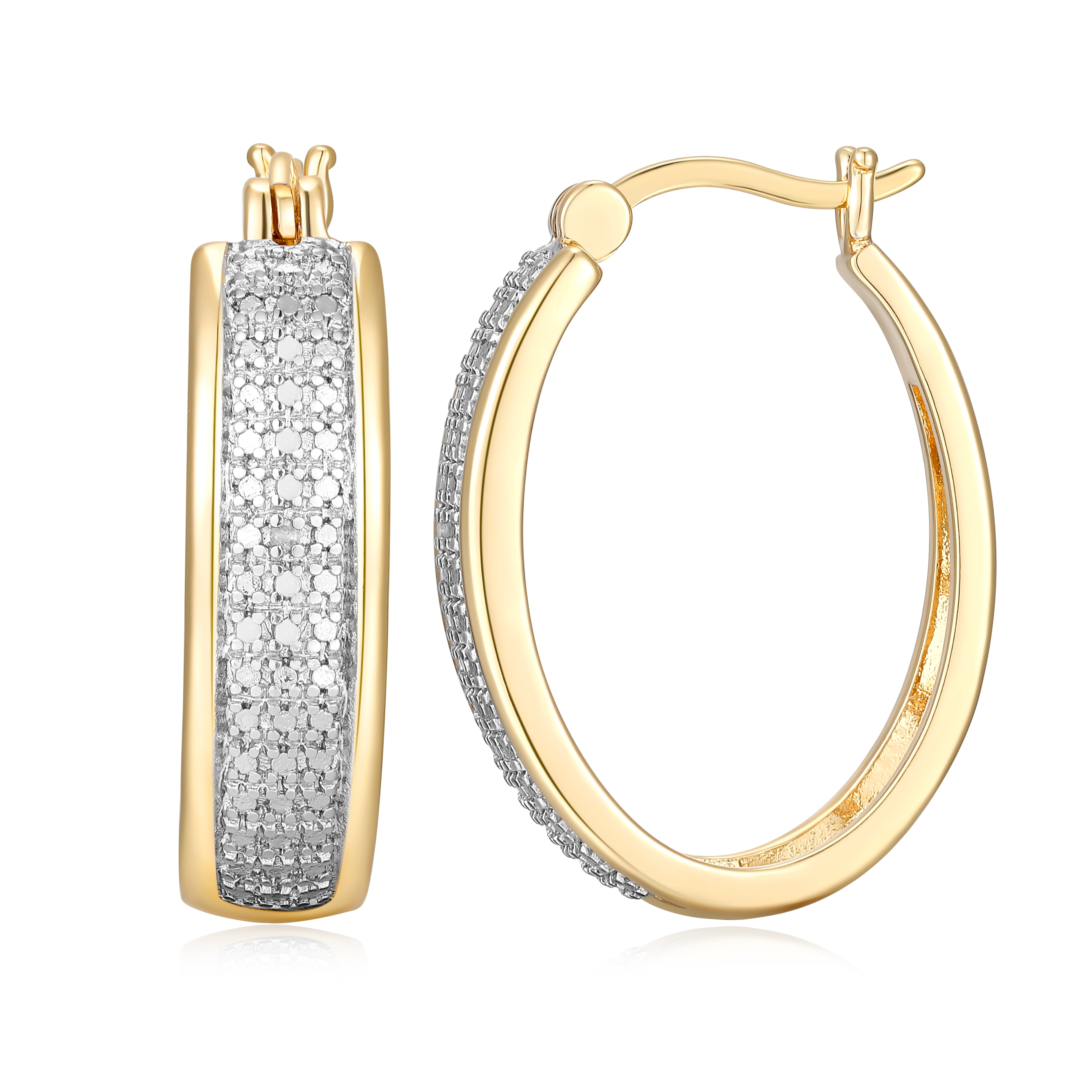 Forever Facets Diamond Accent Bold Hoop Earrings in 18k Yellow Gold over Bronze, Adult Female