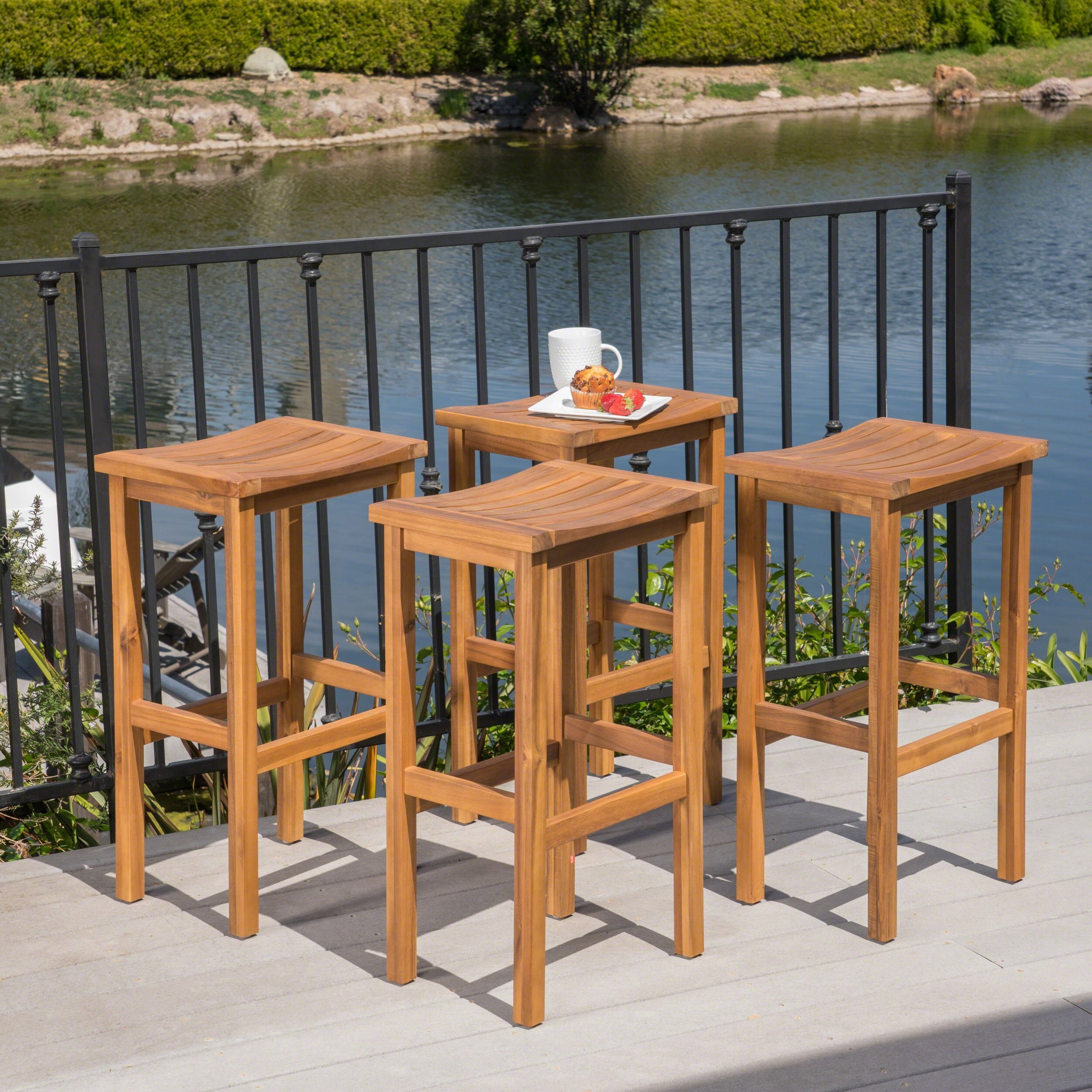 Christopher Knight Home Caribbean Acacia Wood Outdoor Bar Stool (Set of