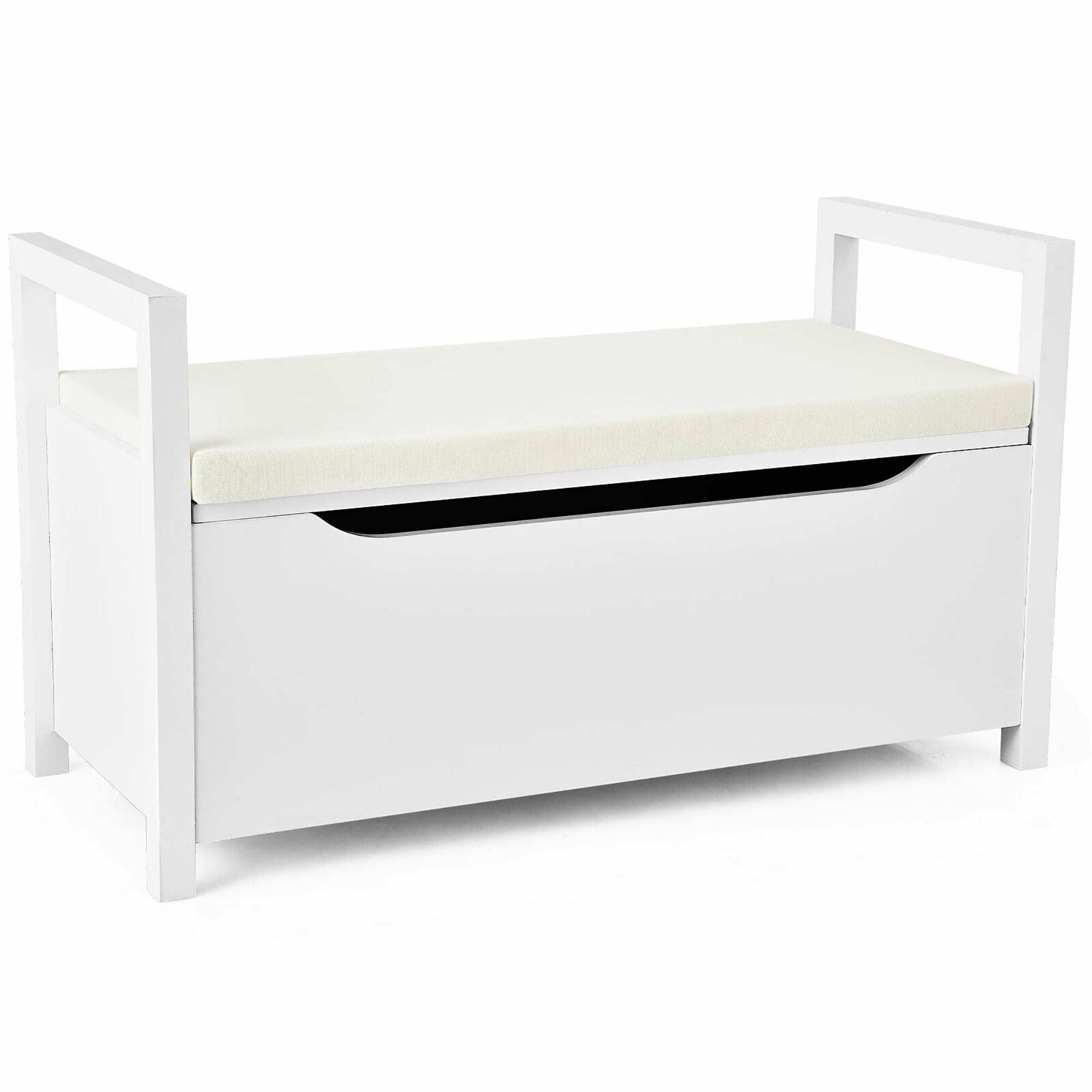 Costway Ottomanss Storage Rack Cushion Seat Ottoman Bedroom Hallway Entryway White
