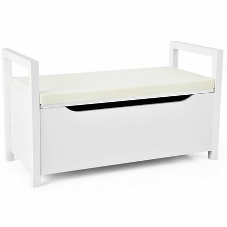 Costway Ottomanss Storage Rack Cushion Seat Ottoman Bedroom Hallway Entryway White