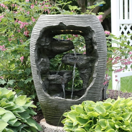 Sunnydaze 3 Tier Mossy Vase Water Fountain Plant Stand With Led