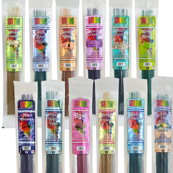 SWAG 11" Hand-Dipped Perfume Incense - 10 Assorted Scents - 10 Sticks Each