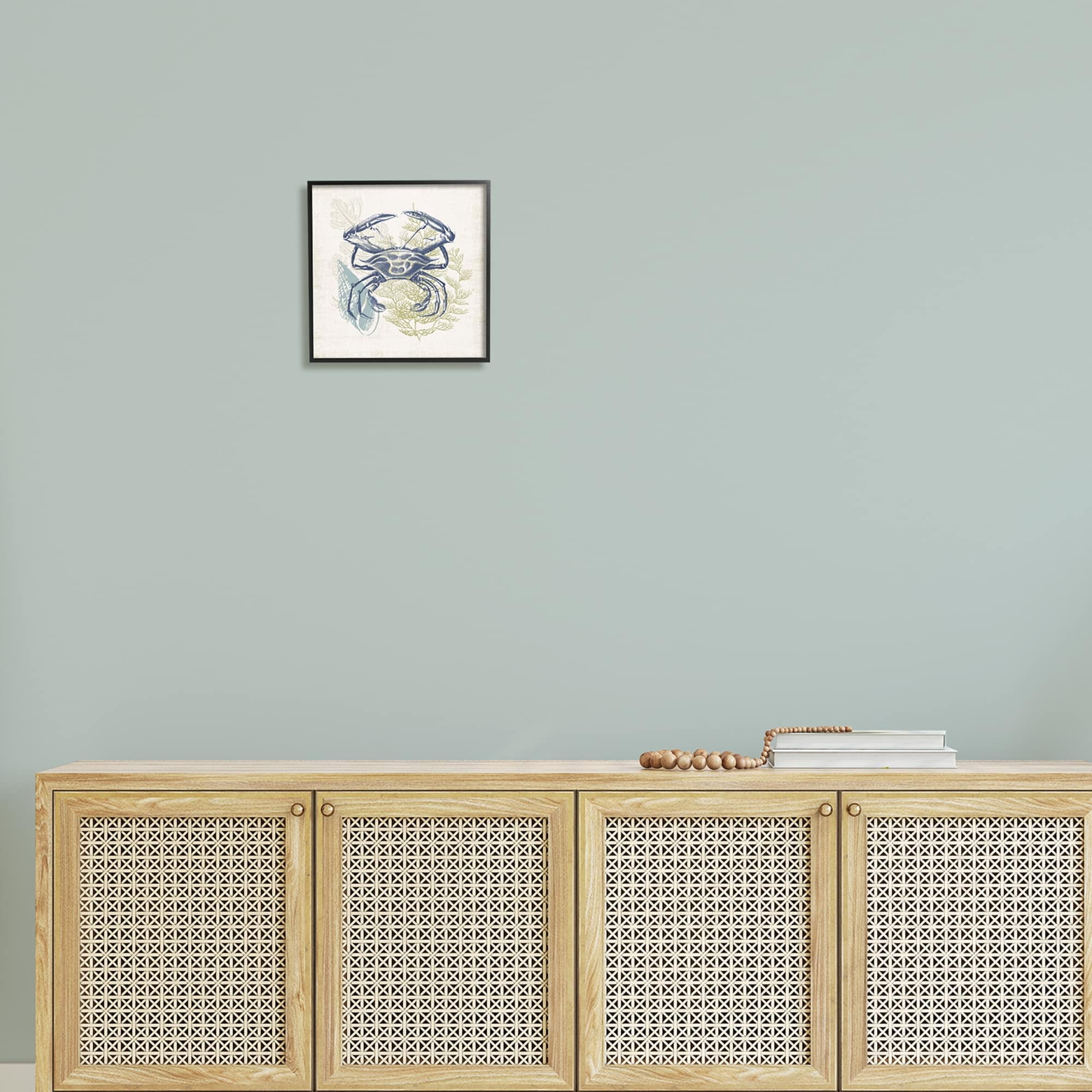 Stupell Industries Ocean Crab Detailed Botanical Overlay Rustic Design Graphic Art Black Framed Art Print Wall Art, Design by Victoria Barnes