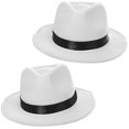 thumbnail image 2 of Fedora Brim Felt Church Hat Men Western Cowboy Hat Jazz Hat Summer Beach Sun Hat with Ribbon Band Men's 1920s Gatsby Gangster Costume, 2 of 5