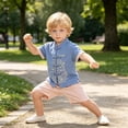 thumbnail image 5 of Kogui Baby Boy Outfits Newborn Sets Toddler Baby Boy Summer Clothes Embroidery Short Sleeve T Shirt Plaid Shorts Sets Cute Boys Summer Outfits 2T 3T (Blue,2-3 Years), 5 of 6