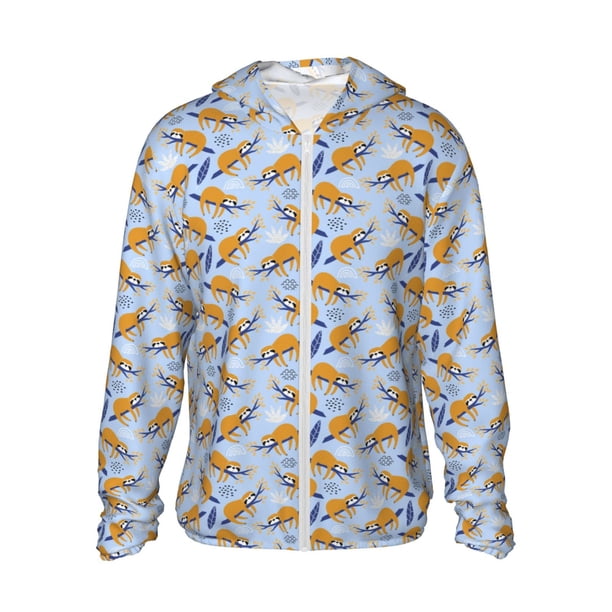 Balery Cute Sloth Sudadera ligera de manga larga con capucha y protección solar UPF 50+ para hombre y mujer, ideal para pesca y running-X-Large