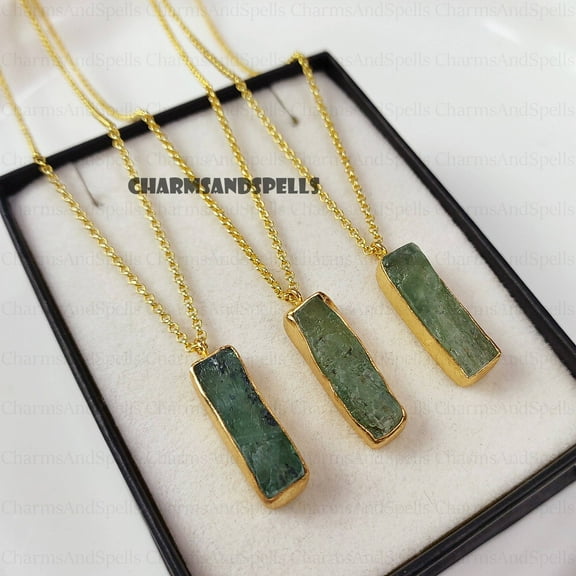Rare Raw Green Kyanite Necklace, 18k Gold Plated Necklace, Emotional Balance Stone, Handmade, Layering Necklace, Valentine Day Gifts